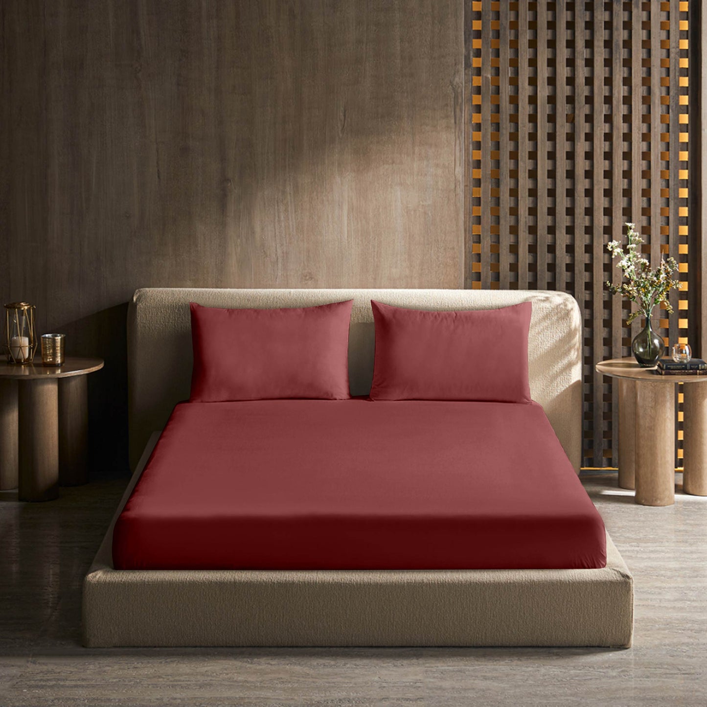 Maroon - Fitted sheet - King size(3-pcs)